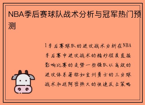 NBA季后赛球队战术分析与冠军热门预测